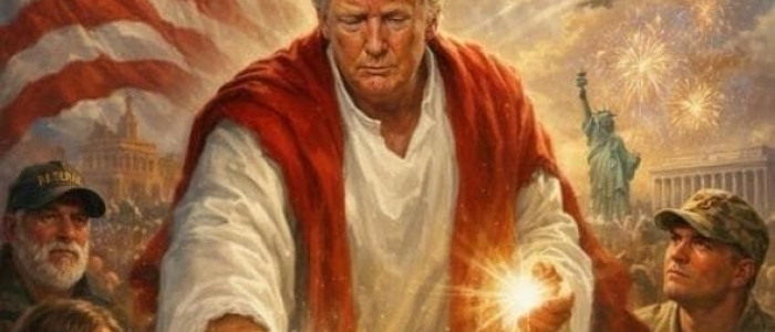 Trump come il messia: si ritrae con l'Ia mentre emana luce divina e cura un malato